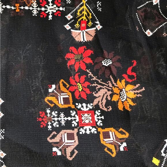 Derek Lam 10 Crosby black silk blouse Aztec floral print 4 long sleeve v neck - Picture 7 of 12